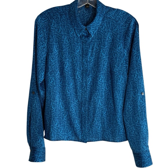 Ann Taylor Tops - ANN TAYLOR Blue Patterned Long Sleeve Blouse in Royal/Teal Size 4 -- SO PRETTY!